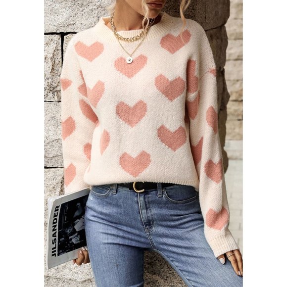 NWT-Heart Print Drop Shoulder Sweater - Picture 4 of 6